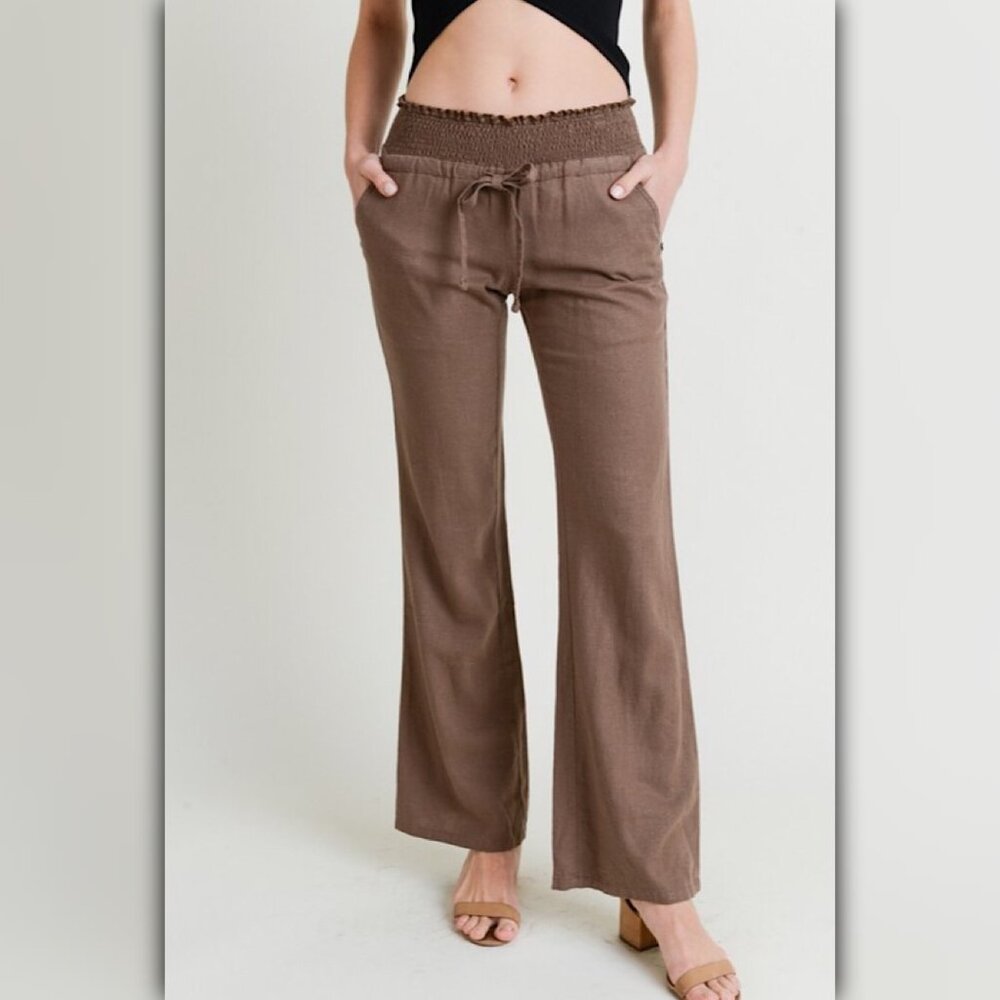 A045 ✽ Wide Leg Smoked Linen Pants - Picture 2 of 6